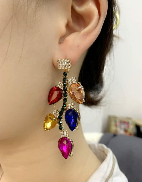 Load image into Gallery viewer, Dtja Crystal Xmas Leaf Dangle Earrings Women Colorful Cubic Zirconia Big Style
