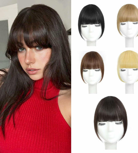WZNBBOY Synthetic Clip in Bangs Hair Extensions Brown Black Wispy Fringe