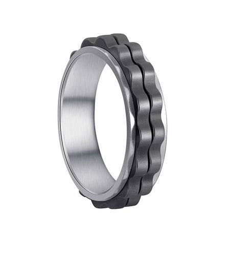 Udolfly Titanium Steel Womens Fidget Spinner Ring Silver Black Size 8
