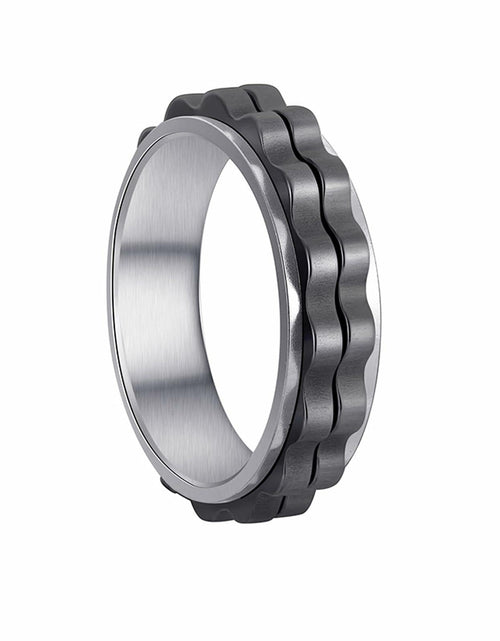 Load image into Gallery viewer, Udolfly Titanium Steel Womens Fidget Spinner Ring Silver Black Size 8

