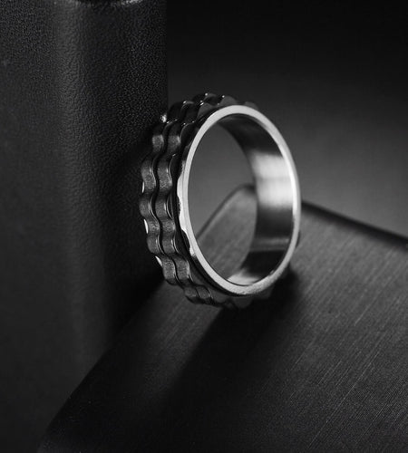 Udolfly Titanium Steel Womens Fidget Spinner Ring Silver Black Size 8