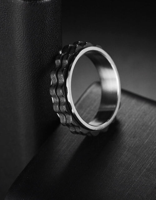 Load image into Gallery viewer, Udolfly Titanium Steel Womens Fidget Spinner Ring Silver Black Size 8
