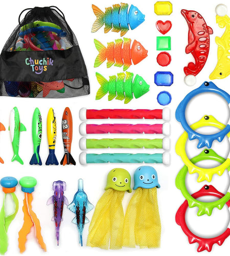 [Like New] Chuchik 30 Pcs Multicolor Diving Toys for Kids Ages 4-12 with Storage Bag