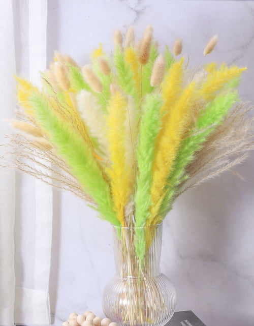 Load image into Gallery viewer, CeiooCei Colorful Pampas Grass Decor 17" White Yellow Light Green Dried
