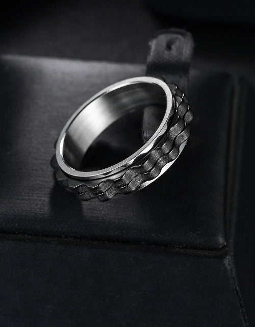 Load image into Gallery viewer, Udolfly Titanium Steel Womens Fidget Spinner Ring Silver Black Size 8
