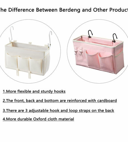 Berdeng Bedside Organizer Caddy 3 Pockets Mesh Side Pocket Gray 2 Pack