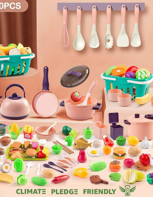 Load image into Gallery viewer, Bruvoalon 200Pcs Mini Play Kitchen Accessories Set Pink ABS Cookware Tableware
