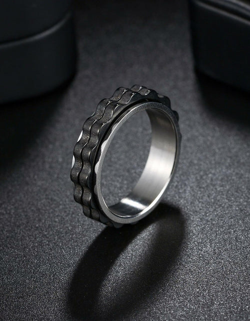 Load image into Gallery viewer, Udolfly Titanium Steel Womens Fidget Spinner Ring Silver Black Size 8
