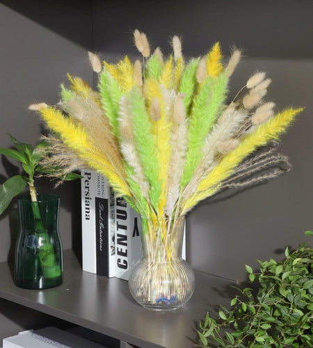 CeiooCei Colorful Pampas Grass Decor 17" White Yellow Light Green Dried