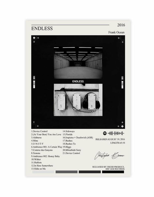 Load image into Gallery viewer, Nomzie Frank Ocean Endless Album Cover Poster Wall Art 12x18in
