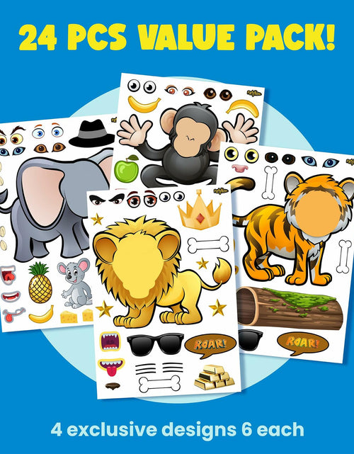 Load image into Gallery viewer, PartyNow Safari Animals Stickers 24-Pack Multicolor Waterproof Paper Kids
