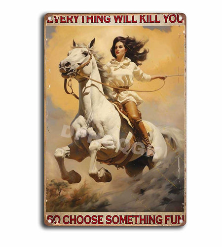 DPHGQGK Archery Horse Cowgirl Vintage Retro Wall Decor Tin Sign 8x12in