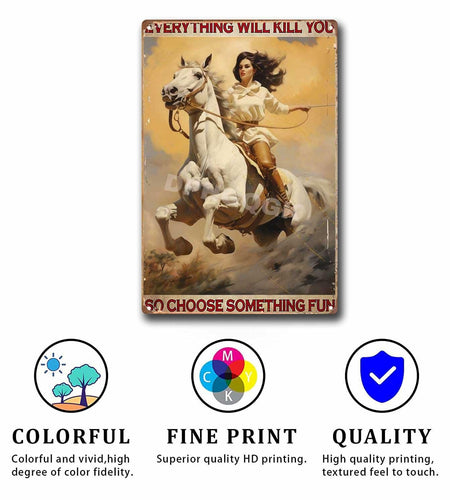 DPHGQGK Archery Horse Cowgirl Vintage Retro Wall Decor Tin Sign 8x12in