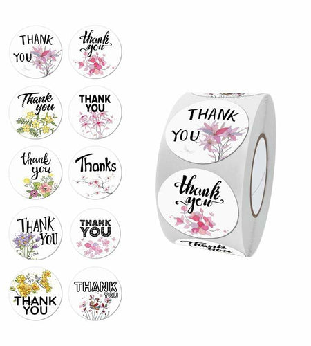 DNYMJBO 500 PCS Thank You Stickers 10 Floral Designs 1 Inch #A243