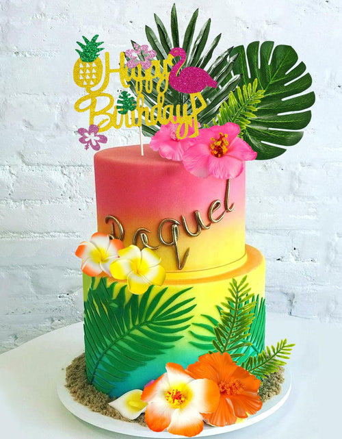 Load image into Gallery viewer, 13pcs Hawaiian Flower Cake Toppers Palm Leaves Hibiscus Party Decor
