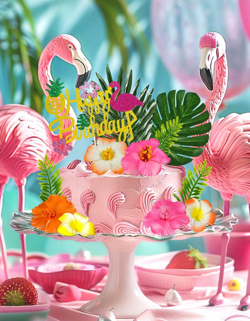 Load image into Gallery viewer, 13pcs Hawaiian Flower Cake Toppers Palm Leaves Hibiscus Party Decor
