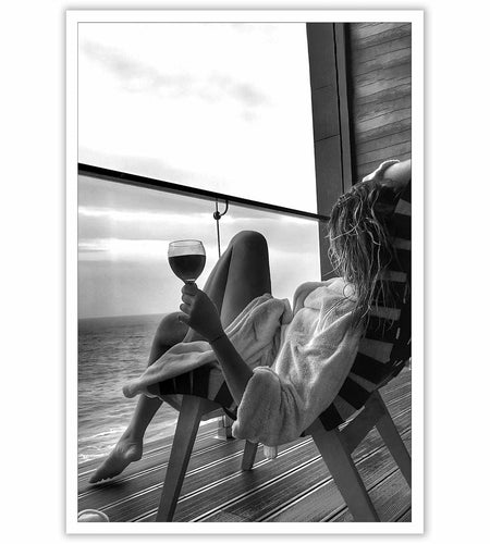 Retro Black & White Woman Wall Art Miami Beach Aesthetic Canvas Print 8x10