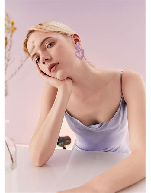 Load image into Gallery viewer, CBLUED Double Hearts Drop Earrings Purple Amethyst Dangle Jewelry
