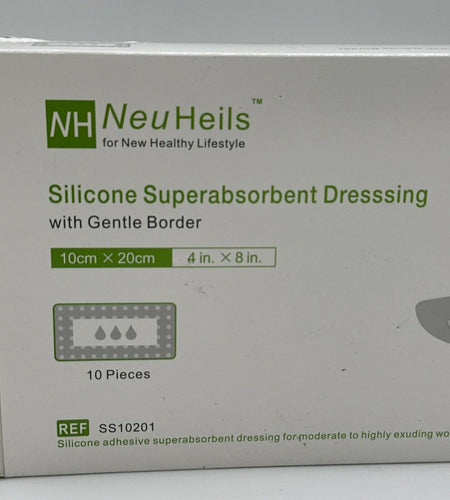 BestBy09/28 NeuHeils Silicone Super Absorbent Wound Dressing 4x8 Beige 10 Pack