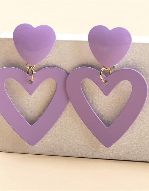 Load image into Gallery viewer, CBLUED Double Hearts Drop Earrings Purple Amethyst Dangle Jewelry
