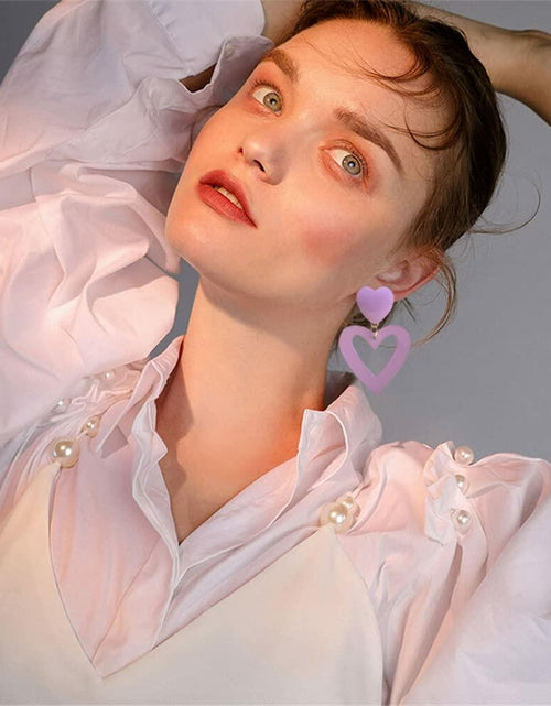 Load image into Gallery viewer, CBLUED Double Hearts Drop Earrings Purple Amethyst Dangle Jewelry

