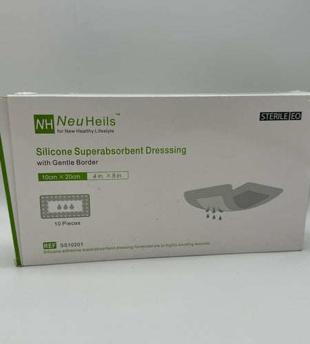 BestBy09/28 NeuHeils Silicone Super Absorbent Wound Dressing 4x8 Beige 10 Pack