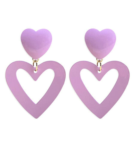 CBLUED Double Hearts Drop Earrings Purple Amethyst Dangle Jewelry