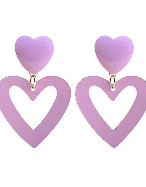 Load image into Gallery viewer, CBLUED Double Hearts Drop Earrings Purple Amethyst Dangle Jewelry
