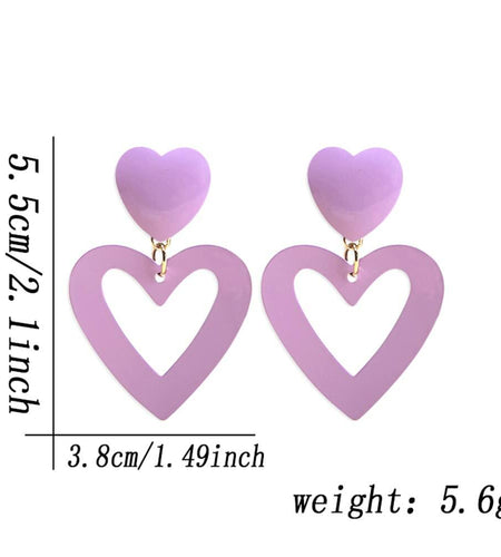 CBLUED Double Hearts Drop Earrings Purple Amethyst Dangle Jewelry