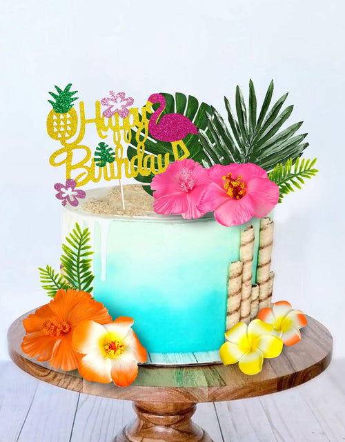 Load image into Gallery viewer, 13pcs Hawaiian Flower Cake Toppers Palm Leaves Hibiscus Party Decor
