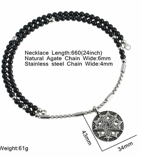 BLEUM CADE Black Agate Stone Necklace Double Pentagram Pendant
