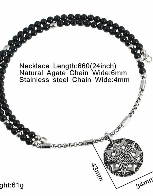 Load image into Gallery viewer, BLEUM CADE Black Agate Stone Necklace Double Pentagram Pendant
