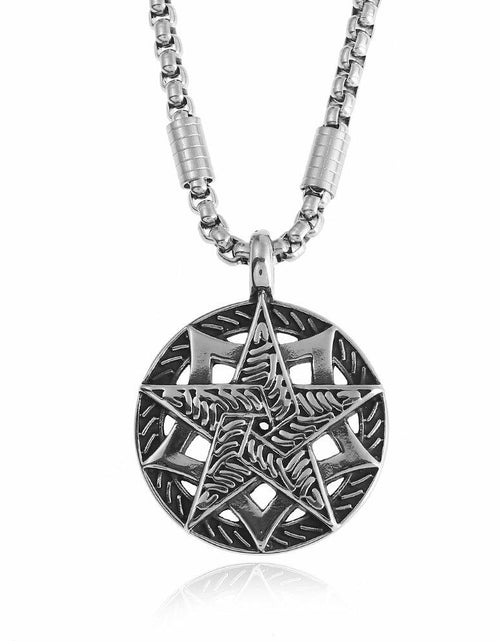 Load image into Gallery viewer, BLEUM CADE Black Agate Stone Necklace Double Pentagram Pendant
