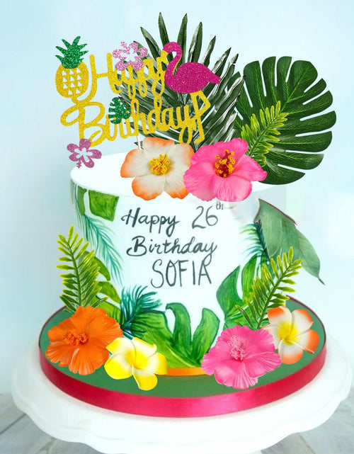 Load image into Gallery viewer, 13pcs Hawaiian Flower Cake Toppers Palm Leaves Hibiscus Party Decor
