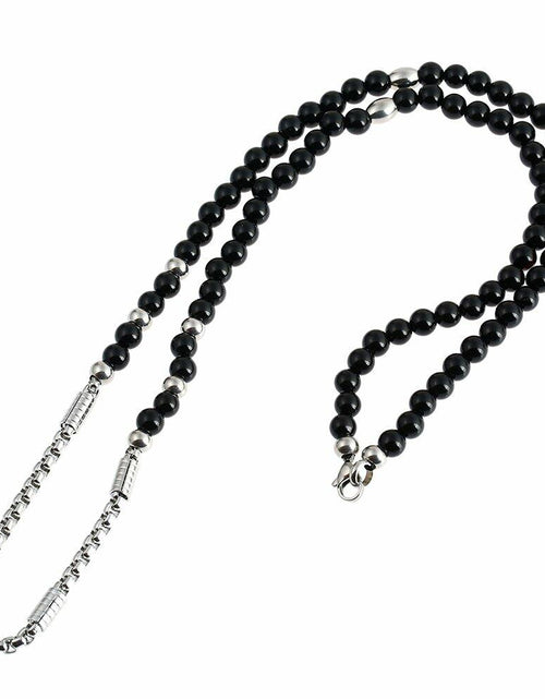 Load image into Gallery viewer, BLEUM CADE Black Agate Stone Necklace Double Pentagram Pendant
