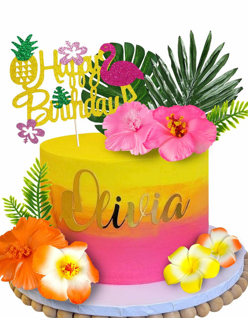 Load image into Gallery viewer, 13pcs Hawaiian Flower Cake Toppers Palm Leaves Hibiscus Party Decor
