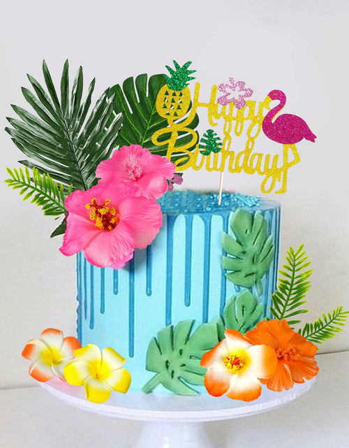 Load image into Gallery viewer, 13pcs Hawaiian Flower Cake Toppers Palm Leaves Hibiscus Party Decor
