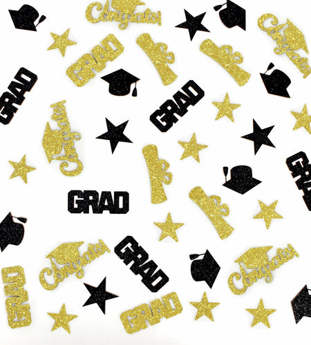Vofrise 200pcs Blue Gold 2025 Graduation Confetti Cap Star Table Decor