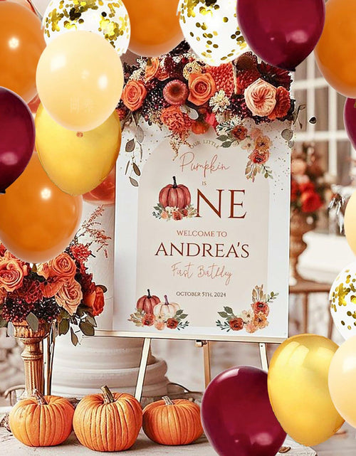 Load image into Gallery viewer, Qian's Party Fall Balloons 25pcs Burgundy Orange Gold Confetti Vintage
