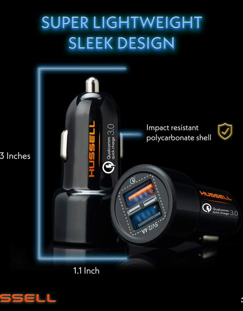 Load image into Gallery viewer, HUSSELL Car Charger Adapter 3.0 Fast Charge Dual USB Ports Black
