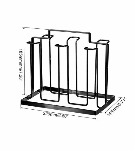 uxcell Cup Drying Rack Foldable Stainless Steel 220x185mm 6 Cups Black