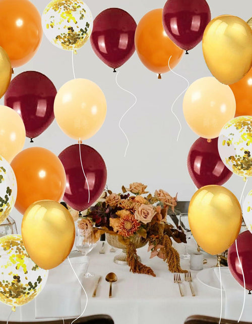 Load image into Gallery viewer, Qian's Party Fall Balloons 25pcs Burgundy Orange Gold Confetti Vintage
