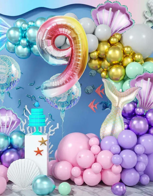 Load image into Gallery viewer, SINBEE Mermaid Foil Number Balloon 40in #9 Birthday Decoration Girls
