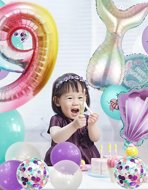 Load image into Gallery viewer, SINBEE Mermaid Foil Number Balloon 40in #9 Birthday Decoration Girls

