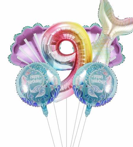 SINBEE Mermaid Foil Number Balloon 40in #9 Birthday Decoration Girls