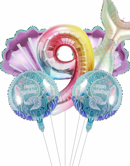 Load image into Gallery viewer, SINBEE Mermaid Foil Number Balloon 40in #9 Birthday Decoration Girls
