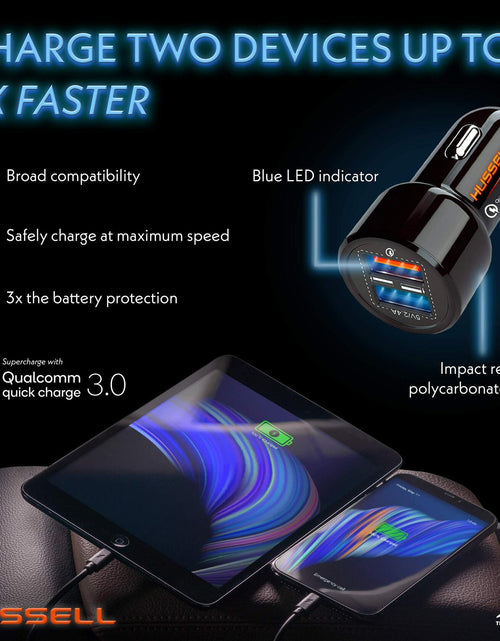 Load image into Gallery viewer, HUSSELL Car Charger Adapter 3.0 Fast Charge Dual USB Ports Black
