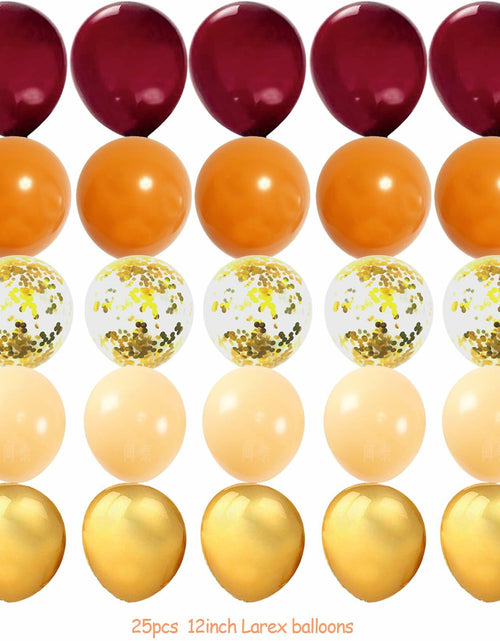 Load image into Gallery viewer, Qian's Party Fall Balloons 25pcs Burgundy Orange Gold Confetti Vintage
