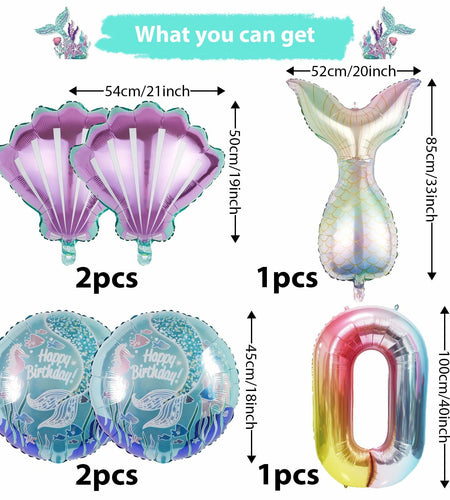 SINBEE Mermaid Foil Number Balloon 40in #9 Birthday Decoration Girls