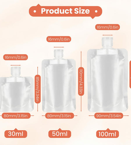 YAIKOAI 10 Pack 100ML Refillable Squeeze Pouches Matte Translucent Travel